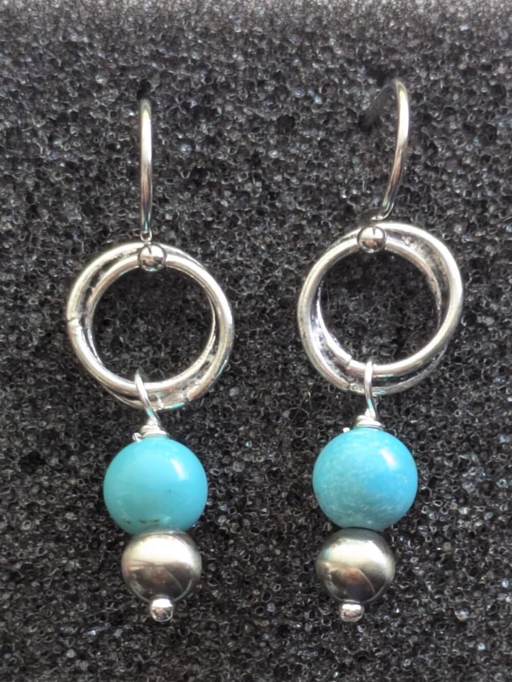 925 Sterling Silver Turquoise Interlocking Circle Dangle Earrings New